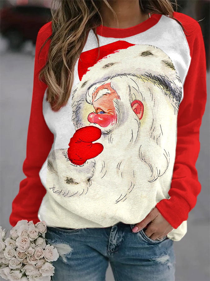 Retro Santa Print Casual Sweatshirt