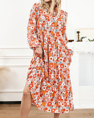 Floral Collared Tiered Midi Dress