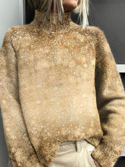 Vintage Christmas Art Print Knit Turtleneck Pullover Sweater