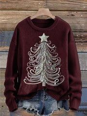 Vintage Christmas Elk Print Casual Knitted Sweater