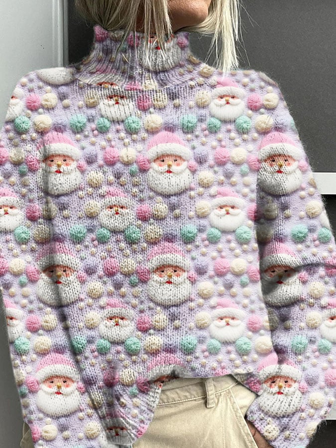 Christmas Printed Knitted Turtleneck Pullover