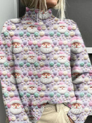 Christmas Printed Knitted Turtleneck Pullover