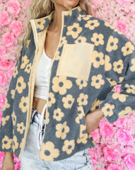 Floral Sherpa Zipped Jacket w/Pockets