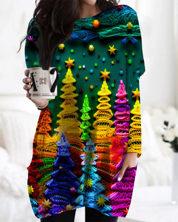 Christmas Colorful Christmas Tree Crew Neck Midi Top