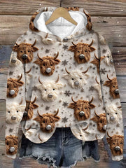 Women's Christmas Cow Head Print Hoodie