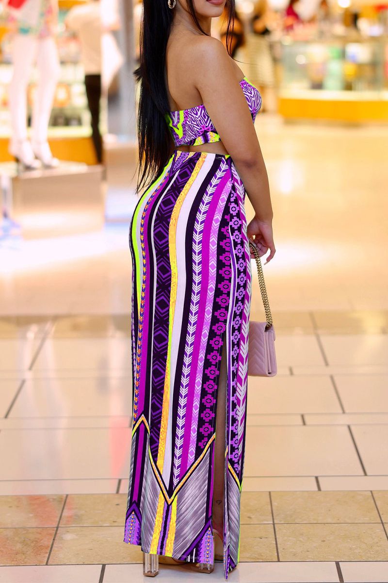 Geo Print Cut Out Split Side Maxi Dress