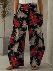 Christmas Trellis Tree Print Vintage Casual Loose Pants