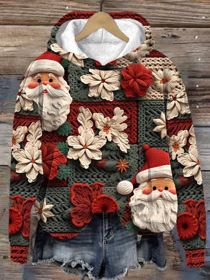 Christmas Fabric Santa Print Hoodie