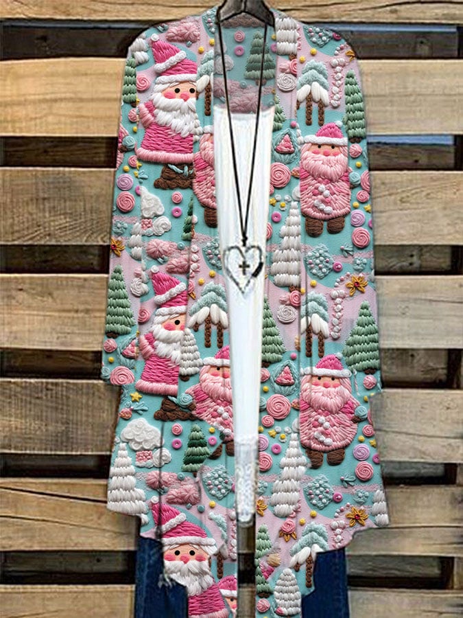 Women's Pink Santa Print Cardigan