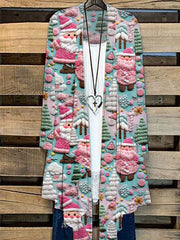 Women's Pink Santa Print Cardigan