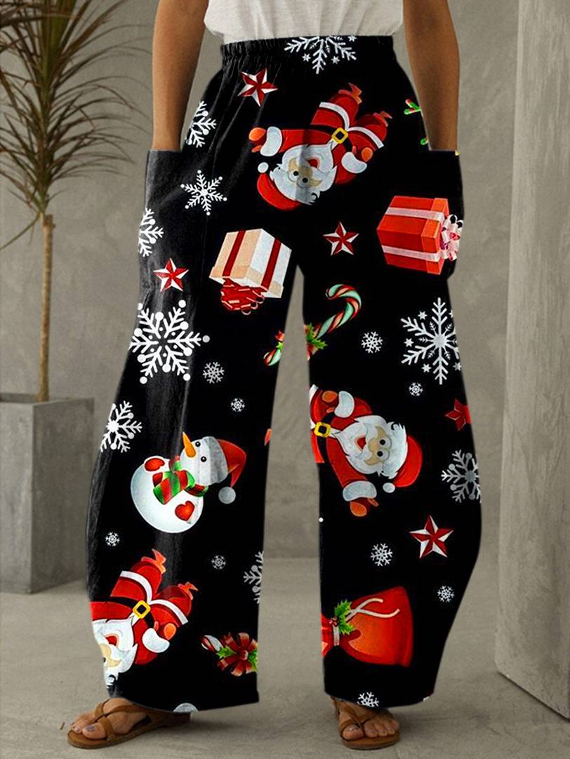 Christmas Print Vintage Casual Loose Pants