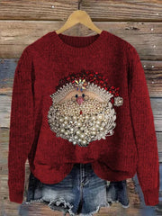 Women's Christmas Santa Claus Jewel Art Crew Neck Sweatshirt