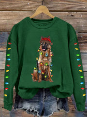 Christmas Dog Mom Print Casual Drop Shoulder Long Sleeve T-Shirt