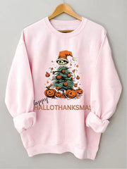 Casual Happy Hallothankmas Print Long Sleeve Sweatshirt
