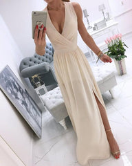 High Slit Plunge Sleeveless Evening Dresses