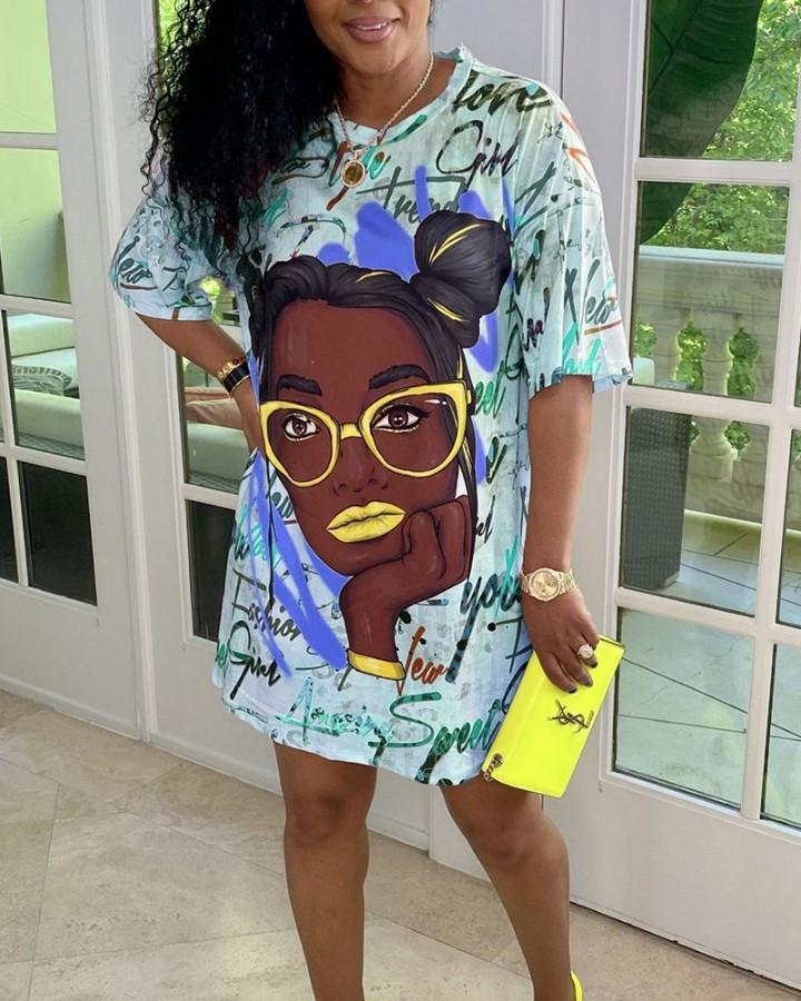 Figure & Digital Floral Print Loose Casual Maxi Dress