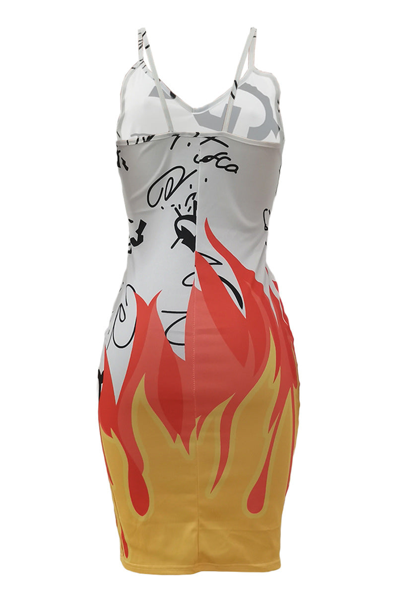 Fire Graphic Backless Bodycon Cami Dress