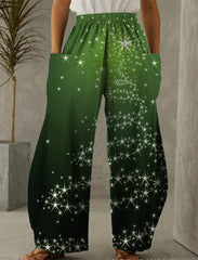 Christmas Green Print Casual Pants