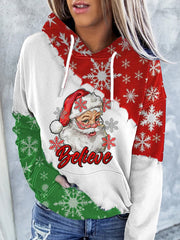 Believe Santa Claus Christmas Snowflake Print Casual Hoodie