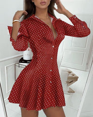 Dot Print Pleated Skater Dress