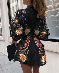 Floral Print Tight Waist Shirt Dress