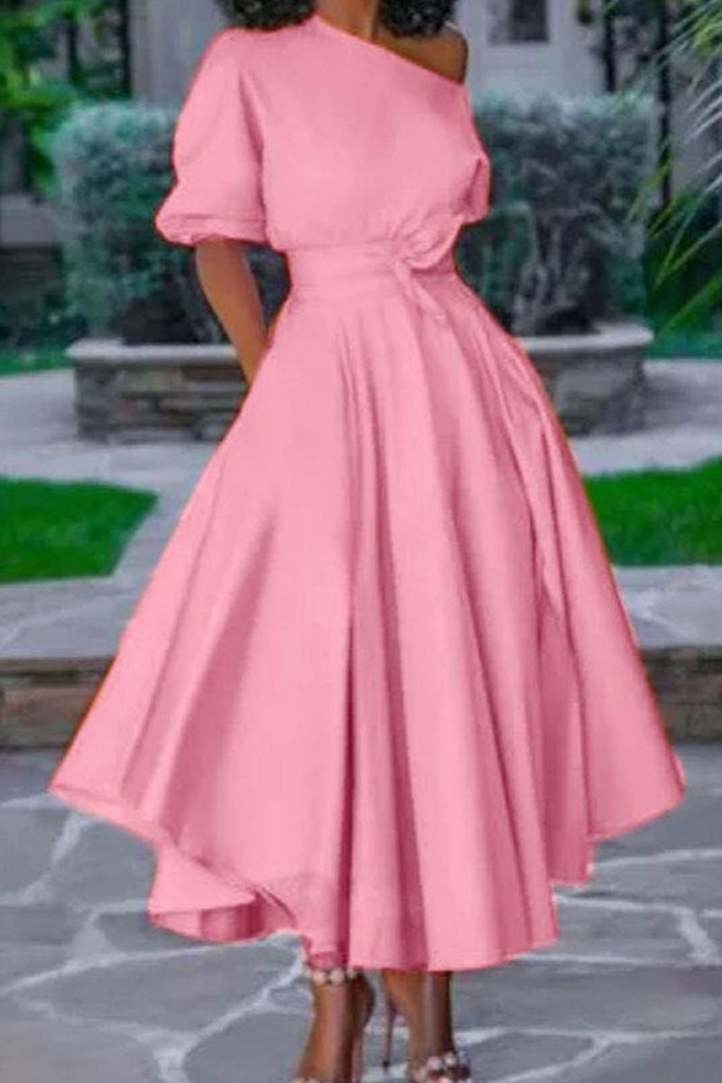 Solid Ruffle Hem Belted Long Dress