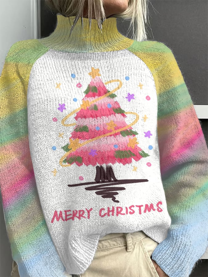 Christmas Tree Print Turtleneck Sweater