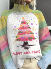Christmas Tree Print Turtleneck Sweater
