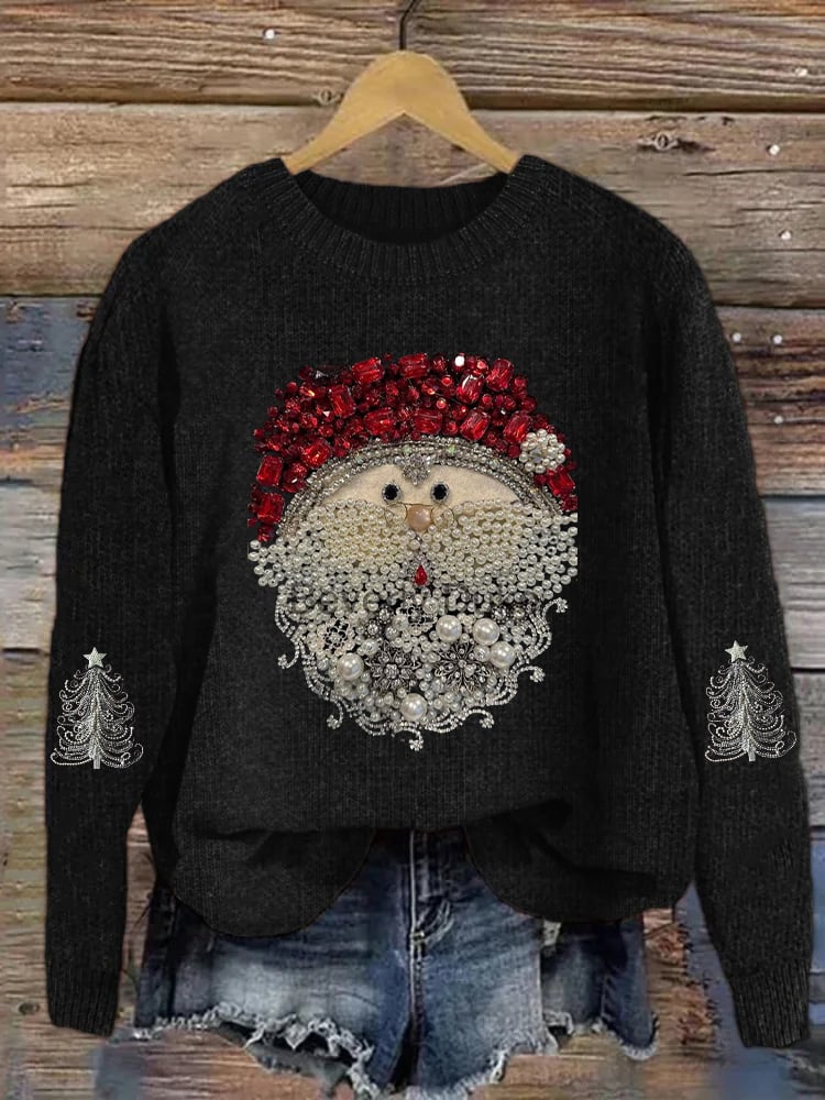 Women's Christmas Santa Claus Jewel Art Crew Neck Sweatshirt