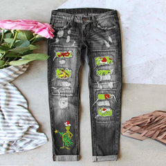 Christmas Grinch Printed Straight Jeans