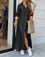 Denim Button Through Slit Shirt Dress