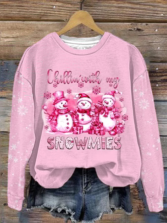 Chillin' With My Snowmies Print Sweatshirt