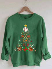 Merry Christmas Baseball Ball Christmas Tree Print Casual Sweatshirt