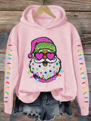 Santa With Sunglasses Print Hoodie