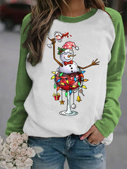Snowman Wine Glass with Light Print Christmas Sweatshirt