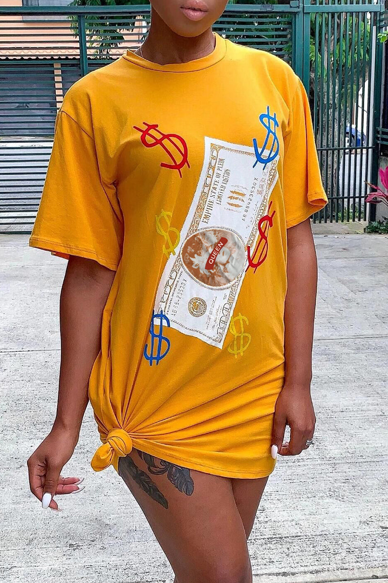 Dollar Graphic Slant Pocket Tee Dress