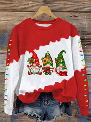 Merry Christmas Three Christmas Green Gnomies Print Sweatshirt