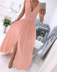 High Slit Plunge Sleeveless Evening Dresses