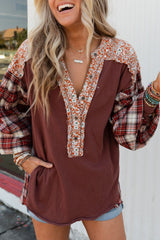 Floral Plaid Patchwork Raw Edge Top