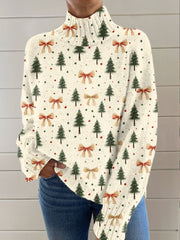 Christmas Tree Print Knit Turtleneck Pullover Sweater