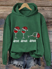 Funny Christmas Drink Drank Drunk Red Wine Glass Casual Hoodie