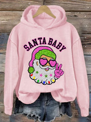 Christmas Pink Santa Baby Print Hoodie