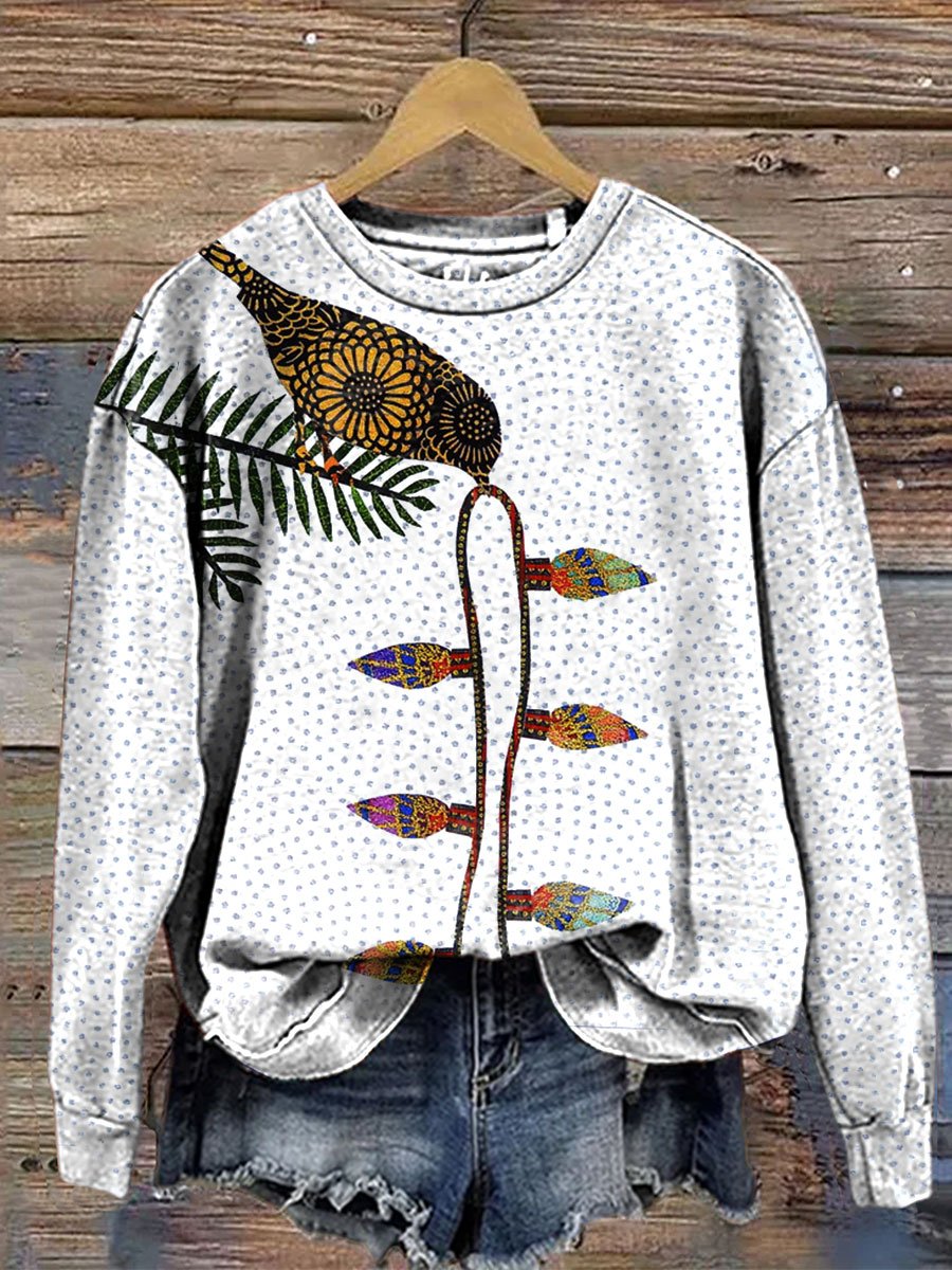 Bird With Bulbs  Christmas Print Casual  Sweatshirt