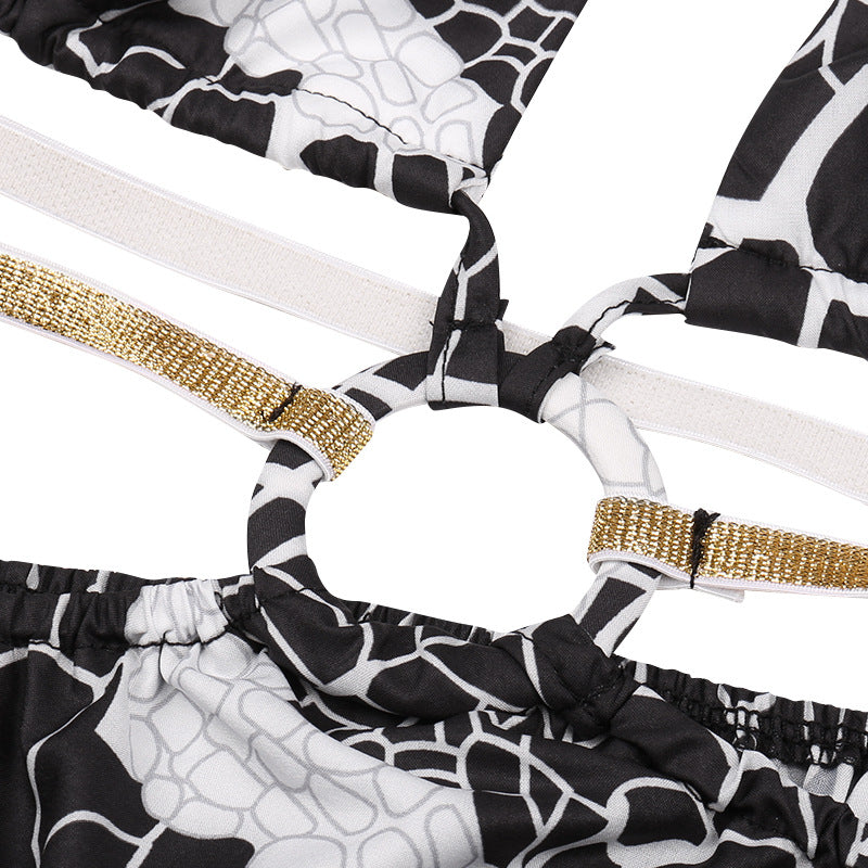 O-Ring Metallic Strap Detail Cut Out Backless Dress