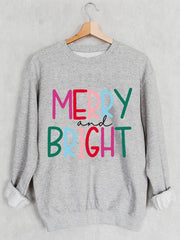 Women's Pink Merry And Bright Christmas Print Casual Sweatshirt