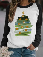 Women'S Casual Abstract Christmas Tree Printed Long Sleeve Sweatshirt