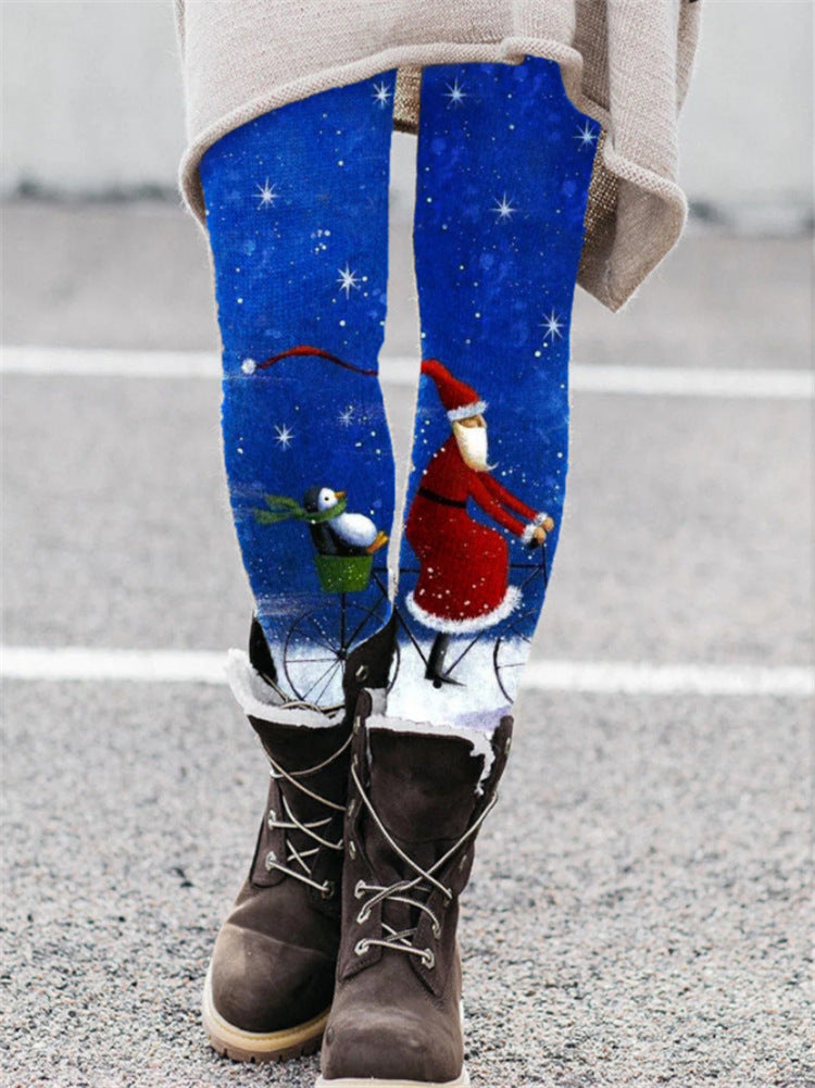 Elastic Printed Thin Christmas Pants