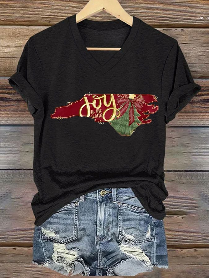 North Carolina Christmas Print Casual T-Shirt
