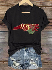 North Carolina Christmas Print Casual T-Shirt