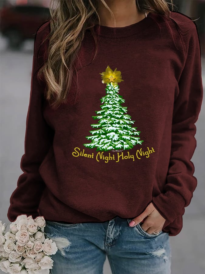 Merry Christmas Tree Print Sweatshirt